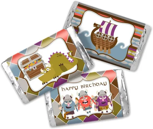 Amanda Creation Calling All Vikings - Mini envoltorios de calcomanías de barra de caramelo de chocolate con temática vikinga, 45 etiquetas