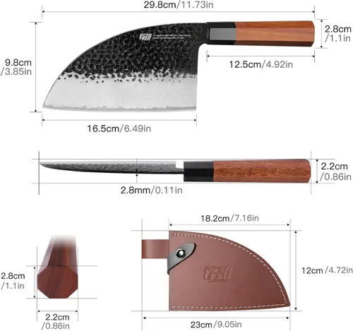 Miniatura 4 de FINDKING Dynasty Series - Cuchillo de chef serbio con funda de cuero, cuchilla de carnicero resistente, hoja de acero de alto carbono 9Cr18MoV