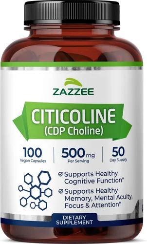 Zazzee Citicoline CDP Colina 300 mg, 120 cápsulas veganas, veganas, sin OMG y totalmente naturales, grado premium, contiene estabilizadores orgánicos