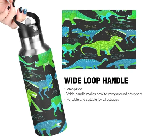 Miniatura 4 de BPA-Free Sport Water Bottle Insulated 20 Oz, Stainless Steel Water Bottle for Gym Outdoor Travel School, Dinosaurs Green Blue Black