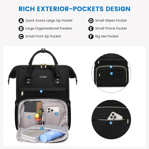 Miniatura 3 de LOVEVOOK Mochila impermeable multifuncional para laptop de 15.6 pulgadas para profesores, enfermeras, viajes, viajes y viajes Z-Negro