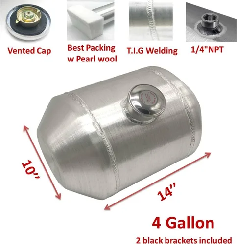 Miniatura 2 de JSD - Tanque de celda de combustible redondo de aluminio de 10 x 14 pulgadas, llenado central de tanque de gasolina de 4 galones, salida NPT de 1/4