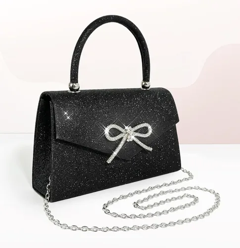 Miniatura 4 de Bolso de noche para mujer, con lazo brillante, bolso de mano para boda, fiesta, monederos con diamantes de imitación con purpurina para cóctel