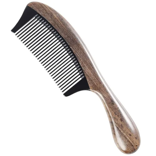 Miniatura 8 de Onedor Peine desenredante para el cabello hecho a mano, 100% natural, madera de chacate preto, antiestática, con aroma a sándalo (diente fino)