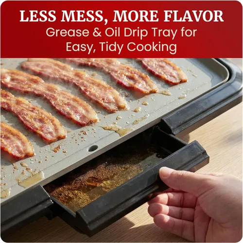 Miniatura 7 de Elite Gourmet Plancha eléctrica de 10 x 20 pulgadas, superficie antiadherente Ceralast™ de cerámica grande sin PFAS, asas de tacto frío, termostato