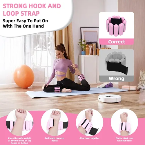 Miniatura 8 de Pesas de tobillo para mujeres y hombres, pulsera de entrenamiento con peso ajustable para muñeca para entrenamiento en casa, entrenamiento de Rosa
