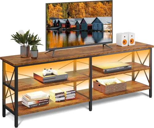 Miniatura 24 de WLIVE Moderno soporte de TV para TV de 65 pulgadas, centro de entretenimiento con estantes abiertos ajustables y luces LED RGB, consola multimedia