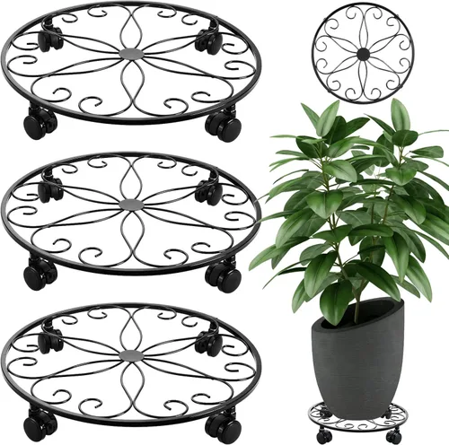 Miniatura 11 de Paquete de 6 soportes de metal para plantas con ruedas de 12 pulgadas con ruedas, soporte de hierro forjado resistente, rodillos para plantas