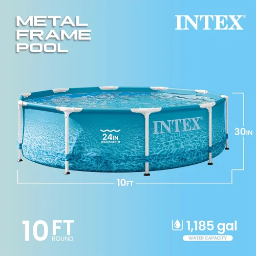 Miniatura 2 de Intex 28206EH Piscina grande redonda sobre el suelo con paredes laterales reforzadas y marco de metal para patio trasero o uso al aire libre, 10