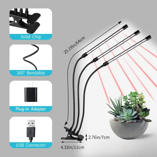 Miniatura 5 de Luces de cultivo negras para plantas de interior, luces de plantas con clip de 126 LED, lámparas de cultivo de plantas LED de espectro completo
