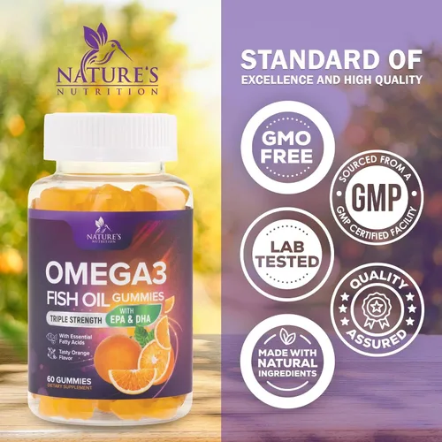 Miniatura 4 de Gomitas de aceite de pescado Omega 3 – 3 veces más fuerza para la salud del corazón, suplemento de goma de aceite de pescado Omega 3 de alta
