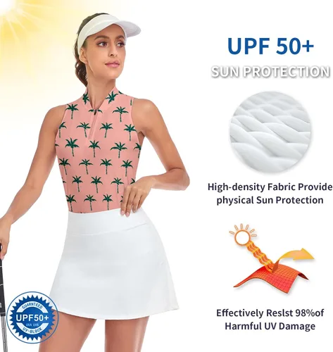 Miniatura 3 de Soneven Camiseta polo sin mangas para mujer, de secado rápido, cuello en V, ligera, con protección UV 50+