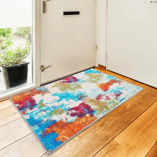 Miniatura 11 de Carvapet 9x12 Alfombras grandes para sala de estar y dormitorio, alfombra moderna lavable azul de pelo bajo con respaldo de goma, plegable, alfombra