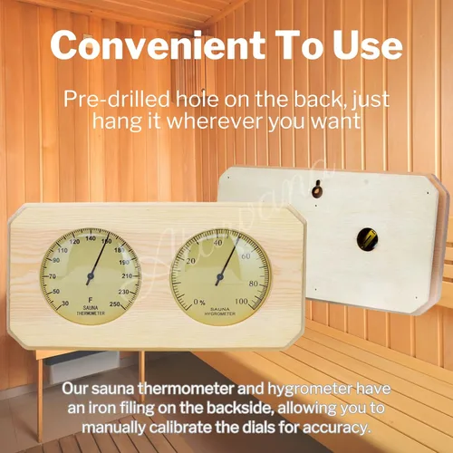 Miniatura 5 de Termómetro de sauna de madera 2 en 1, termómetro de sauna Atarvana para interiores, higrómetro, accesorios para sala de hotel y sauna, accesorio