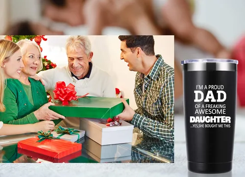 Miniatura 5 de momocici Vaso de 20 onzas con texto en inglés "I'm a Proud Dad of a Freaking Awesome Daughter". Regalos para papá de hija, hijo, esposa, cumpleaños