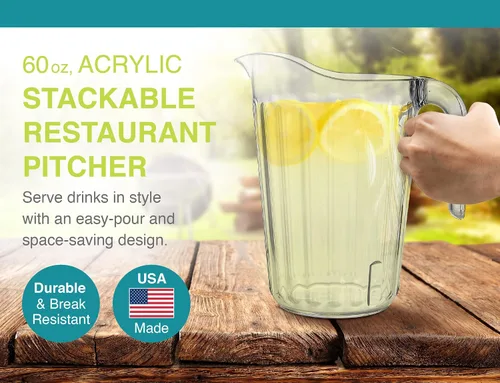 Miniatura 2 de Arrow - Jarra de plástico transparente, 60 onzas, diseño apilable que ahorra espacio, apta para lavavajillas, ideal para agua, cerveza y jugo, sin