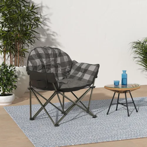 Miniatura 2 de Guide Gear Silla de camping Club, de gran tamaño, portátil, plegable con asientos acolchados, capacidad de 500 libras, color gris a cuadros Gris