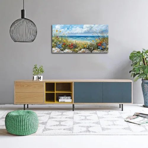 Miniatura 3 de Rtriel Arte de pared de flores de playa para sala de estar, pintura de flores silvestres, impresiones en lienzo floral, decoración de pared
