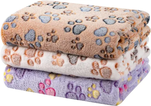 Miniatura 9 de Dono 1 paquete de 3 mantas para perros, manta de forro polar suave y esponjosa para mascotas, tapete cálido para dormir, diseño de huellas