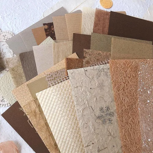 Miniatura 6 de Juego de 30 piezas de papel de recortes texturizado hecho a mano y tela de malla, hojas A5, mezcla de papel de arroz especial de morera para álbumes