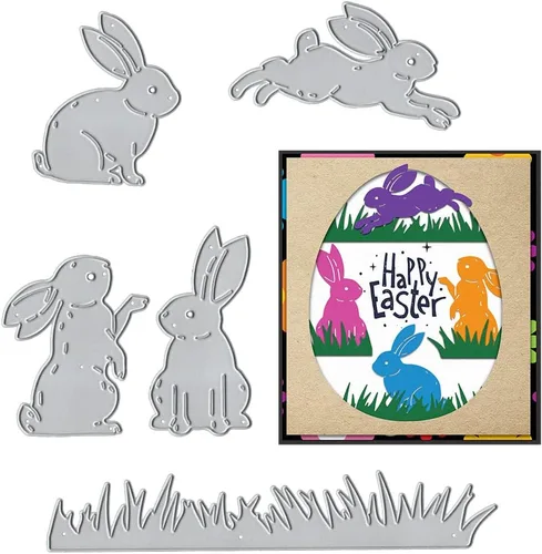 Troqueles de corte de metal de conejito para hacer tarjetas y decoraciones de álbumes de fotos, lindos conejos, troqueles de hierba, plantillas de