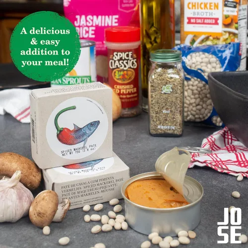 Miniatura 4 de Paté de caballa especiada enlatada de Jose Gourmet, Caballa portuguesa capturada en la naturaleza, paté de pescado enlatado, Omega 3, comercio