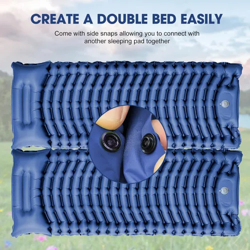Miniatura 6 de Colchoneta de dormir para camping, colchón ultraligero con almohada, bomba de pie integrada, alfombrilla portátil inflable compacta para mochileros