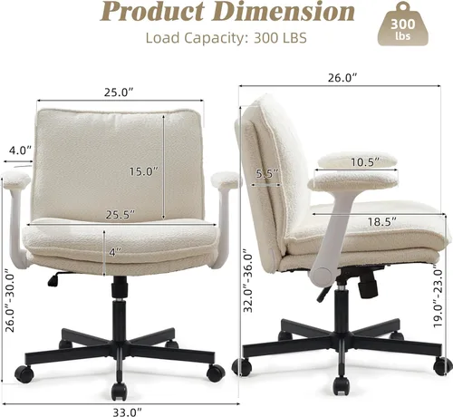 Miniatura 2 de Kassipo Silla de Oficina con Patas Entrecruzadas con Ruedas y Brazos Abatibles, Silla de Escritorio Tapizada con Patas Entrecruzadas, Sillas