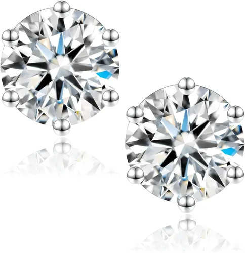 Aretes tipo dormilona de moissanita de 2 quilates, color DF de corte ideal creado en laboratorio, aretes chapados en oro blanco de 18 quilates para