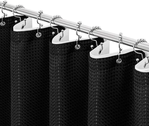Juego de cortina de ducha impermeable 2 en 1 con forro de PEVA a presión, color negro, cortina de baño de tela moderna, estilo contemporáneo, 36 x