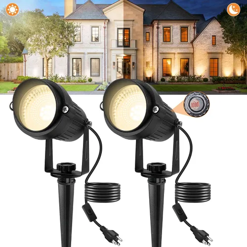 Foco LED para exteriores del atardecer al amanecer, iluminación de paisaje al aire libre con sensor de fotocélula, luces blancas cálidas de 3000 K