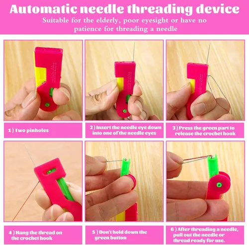 Miniatura 5 de Fedmut Enhebradores de agujas para coser a mano, herramienta de enhebrador de agujas de bordar, 20 piezas para coser a mano, máquina de coser
