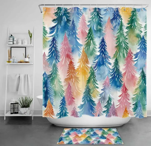 Miniatura 13 de LB Cortina de ducha de otoño para baño, divertido gato negro con fantasma en la bañera en el bosque de otoño, cortina de ducha de tela de cosecha