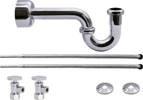 Miniatura 12 de Westbrass A1538L-62 Kit de línea de suministro para lavabo de pedestal con trampa P y topes angulares de mango redondo, negro mate Oil Rubbed Bronze