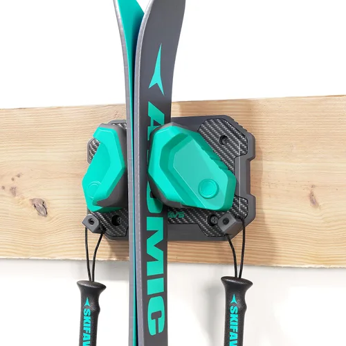 Miniatura 20 de Estante de pared de esquí y snowboard para garaje, se adapta a cualquier tabla, soportes de montaje en pared, almacenamiento sin daños, organizador