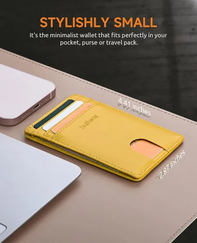 Miniatura 85 de Buffway Billetera delgada para hombre, minimalista con bolsillo frontal delgado, tarjetero de cuero con bloqueo RFID para viajes de trabajo
