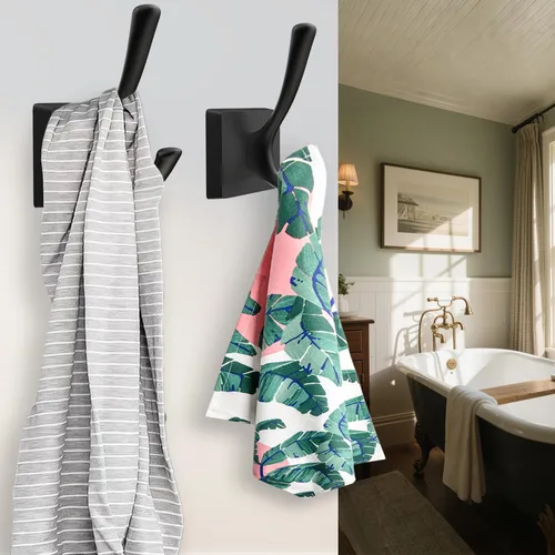 Miniatura 5 de TOFIIGREM Ganchos de pared negros para abrigos, ganchos para vestíbulos de baño, ganchos para colgar ropa, bata, toalla, mochila, ganchos