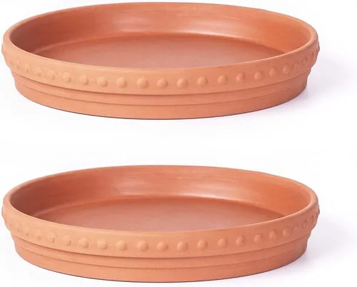 Miniatura 9 de YBX Platillo para Plantas de 8 Pulgadas Premium Platillo de Terracota Redondo Bandejas Cerámicas para Plantas, Paquete de 2 (Azul Marino/Terracota)