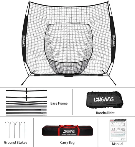 Miniatura 3 de 7x7ft/8x8ft Baseball Softball Net with Steel Frame for Batting, Hitting, Pitching, Portable Baseball Batting Net with Carry Bag, Great for All Levels