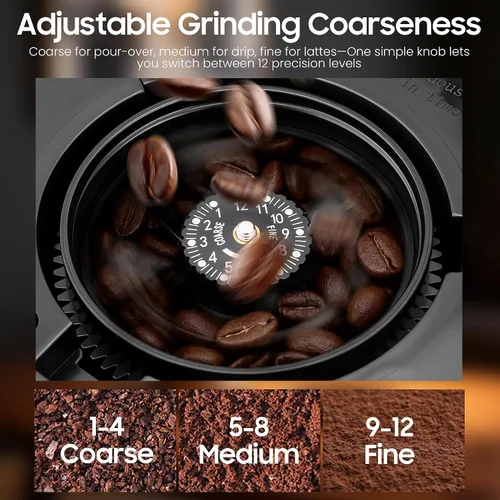 Miniatura 4 de ATSENT Cafetera de Moler y Preparar Café, Cafetera de Goteo con Molinillo Integrado, Máquina de Café Programable de 5 Tazas con Intensidad