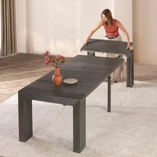 Miniatura 44 de Transformer Table - Mesa de comedor extensible de madera maciza, asientos 2-12, mesa de comedor expandible, muebles que ahorran espacio, muebles