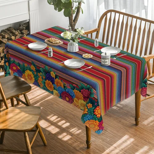 Miniatura 2 de Horaldaily Mantel rectangular para fiesta de México, 52 x 70 pulgadas, diseño de Cinco Dia De Los Muertos de Halloween, Día de los Muertos, lavable
