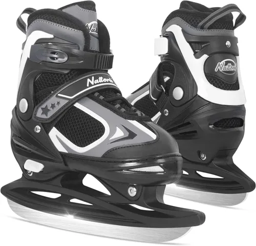 Nattork Patines de hielo para niños, niños y niñas, patines ajustables de hockey con cordones, acolchado suave y soporte de tobillo reforzado para
