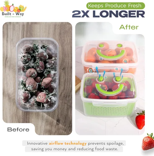 Miniatura 2 de Contenedores de almacenamiento de frutas para nevera, juego de 4, tapa hermética que se mantiene fresca, para almacenamiento de frutas y verduras