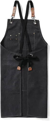 Miniatura 2 de Hyzrz Delantales de chef para hombres y mujeres con bolsillos grandes, lona de algodón con espalda cruzada, delantal de trabajo resistente
