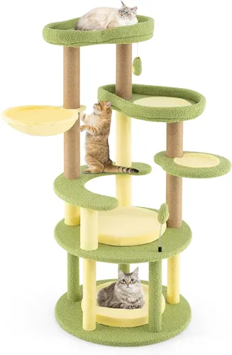 PETSITE Árbol para gatos con temática de aguacate de 51 pulgadas, torre moderna de varios niveles con postes rascadores de yute, juguete colgante y