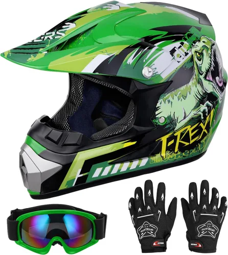 Miniatura 8 de Oumurs DOT Casco de Dirt Bike Juvenil con Gafas y Guantes para 5-14 Años, Cascos ATV para Niños y Niñas, Casco de Cuatro Ruedas, Motocross BMX MX
