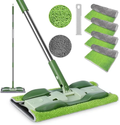 Miniatura 13 de MASTERTOP Escoba de microfibra para polvo, trapeadores planos de doble cara para pisos de madera dura con 4 almohadillas reutilizables, trapeadores