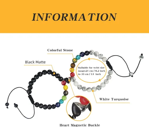Miniatura 74 de 2 pulseras magnéticas para parejas, piedra natural negra mate, cristal para votos de amor eterno, juego de pulseras de cuentas de piedra de energía