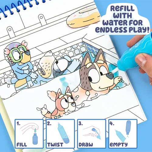 Miniatura 4 de Horizon Group USA Bluey Aqua Art - Hojas de actividad reutilizables con revelación de agua y bolígrafo de agua para dibujo y coloreado sin manchas